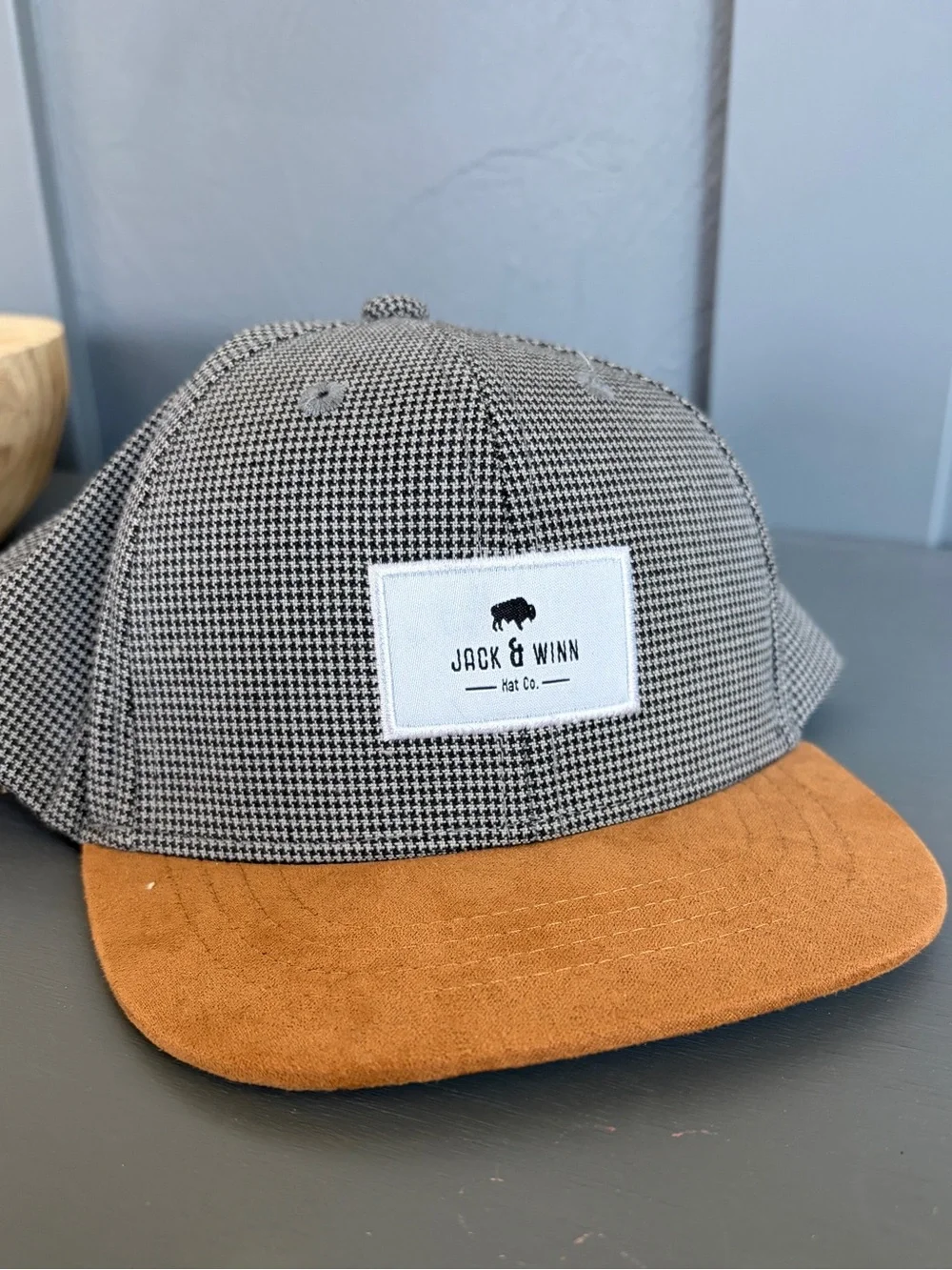 Jack & Winn Kids Houndstooth Cap with Tan Suede Brim